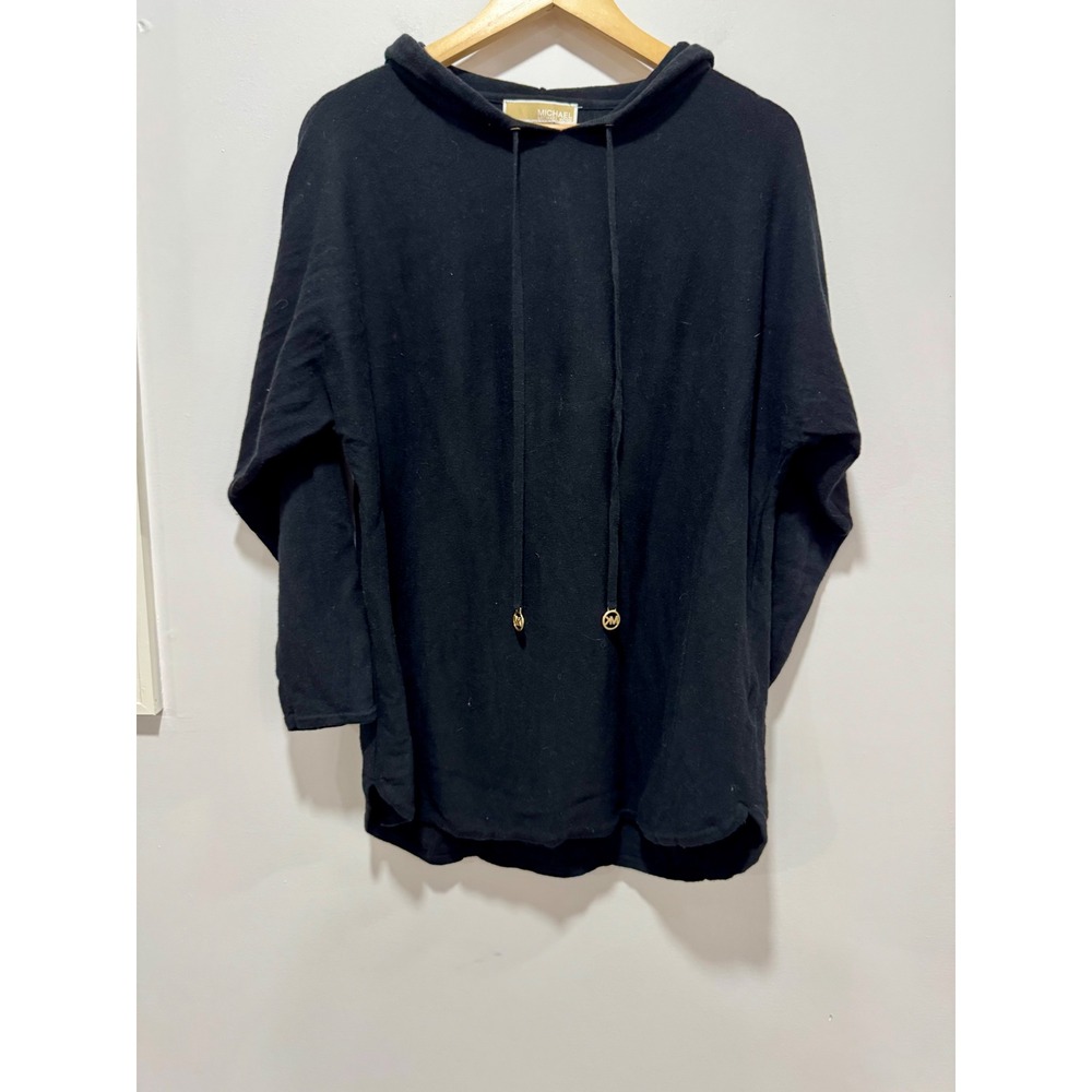 Michael Michael Kors Ultra Soft Black Knit Hoodie Gold MK Logo Hardware 1X